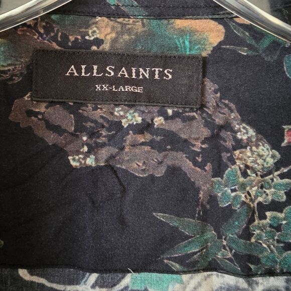 ALL SAINTS Men's Navy Tiger Print Button-Up Shirt Long Sleeve Size XXL - Picture 4 of 11